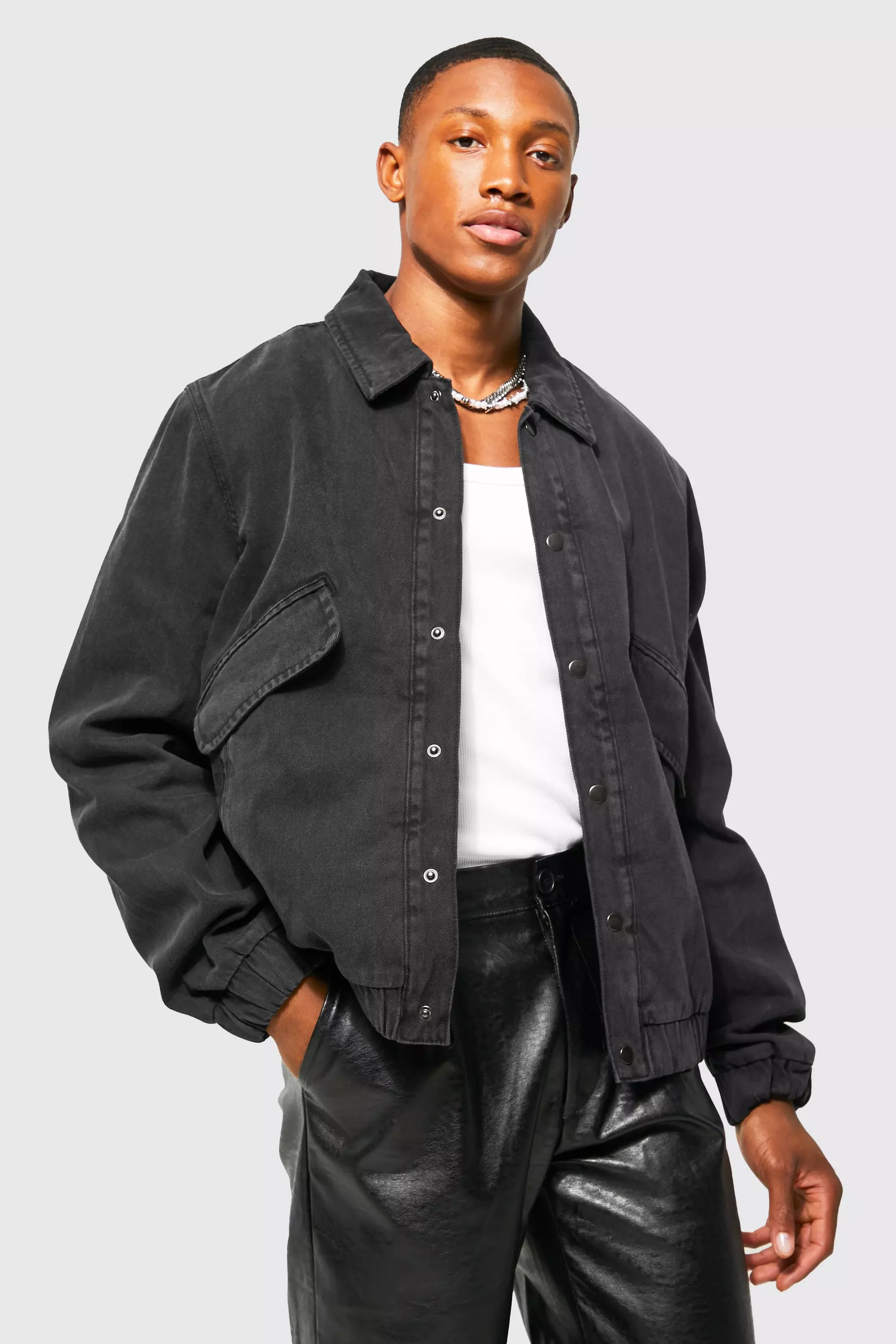 Black borg lined biker jacket best sale